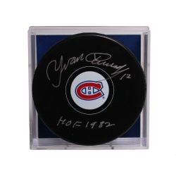 MONTREAL CANADIENS -  YVAN COURNOYER AUTOGRAPHED HOCKEY PUCK -(LOGO)