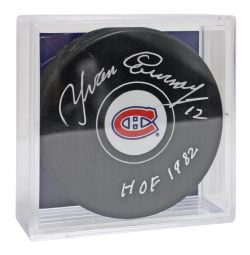 MONTREAL CANADIENS -  YVAN COURNOYER AUTOGRAPHED HOCKEY PUCK -(LOGO)