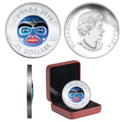 MOON MASK -  ULTRA-HIGH RELIEF COLOURED ANCESTOR MOON MASK -  2018 CANADIAN COINS