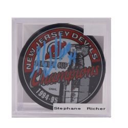 NEW JERSEY DEVILS -  STEPHANE RICHER AUTOGRAPHED HOCKEY PUCK - (LOGO)