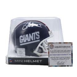 NEW YORK GIANTS -  MINI HELMET REPLICA SIGNED BY JEFF HOSTETLER