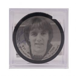 NEW YORK ISLANDERS -  MIKE BOSSY AUTOGRAPHED HOCKEY PUCK - (PHOTO)