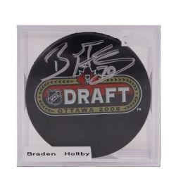NHL DRAFT -  BRADEN HOLTBY AUTOGRAPHED HOCKEY PUCK - (LOGO)