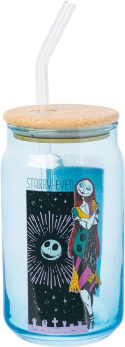NIGHTMARE BEFORE CHRISTMAS -  GLASS TUMBLER WITH BAMBOO LID AND GLASS STRAW (16 OZ)
