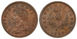 NOVA SCOTIA -  1823 SEMI-REGAL HALF PENNY TOKEN, FOURTEEN LAUREL LEAVES (EF) -  JETONS DE NOUVELLE ÉCOSSE 1823