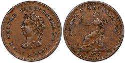 NOVA SCOTIA -  1838 TRADE & NAVIGATION / PURE COPPER PREFERABLE TO PAPER TOKEN -  1838 NOVA SCOTIA TOKENS