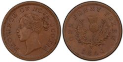 NOVA SCOTIA -  1840 ONE PENNY TOKEN / PROVINCE OF NOVA SCOTIA, SEVEN HAIR FRINGES -  1840 NOVA SCOTIA TOKENS