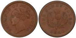 NOVA SCOTIA -  1840 ONE PENNY TOKEN / PROVINCE OF NOVA SCOTIA, SEVEN HAIR FRINGES (AG) -  JETONS DE NOUVELLE ÉCOSSE 1840