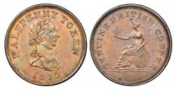 NOVA SCOTIA -  GENUINE BRITISH COPPER - 1815 HALF PENNY TOKEN, 6 LEAVES -  1815 NOVA SCOTIA TOKENS