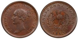 NOVA SCOTIA -  HALFPENNY TOKEN 1843 - PROVINCE OF NOVA-SCOTIA, THIRTEEN BRACTS, FOURTEEN THORNS -  1843 NOVA SCOTIA TOKENS