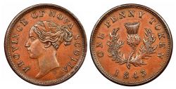 NOVA SCOTIA -  ONE PENNY TOKEN 1843 - PROVINCE OF NOVA-SCOTIA, FOUR FRINGES -  1843 NOVA SCOTIA TOKENS