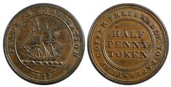 NOVA SCOTIA -  PURE COPPER PREFERABLE TO PAPER HALF PENNY TOKEN - 1813 TRADE & NAVIGATION, FLAW IN DATE -  1813 NOVA SCOTIA TOKENS