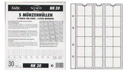 NUMIS -  30-POCKET COIN SHEETS, PACKAGE OF 5