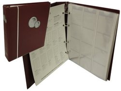 NUMIS ALBUMS -  BURGUNDY ALBUM FOR 143 COINS (WITH 5 SHEETS) - CLASSIC EDITION