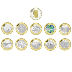 O CANADA (2014) -  SELECTIVELY GOLD PLATED 10-COIN SET -  2014 CANADIAN COINS