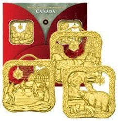 ORNAMENTS -  2008 CANADIAN WINTER SCENES PLATED IN 10K GOLD -  2008 CANADIAN COINS