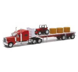 PETERBILT -  389 FLATBED WITH HAY AND FARM TRACTOR (1/32) -  LONG HAUL TRUCKER