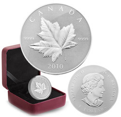 PIEDFORT MAPLE LEAVES -  PIEDFORT MAPLE LEAF 1 OZ FINE SILVER COIN -  2010 CANADIAN COINS