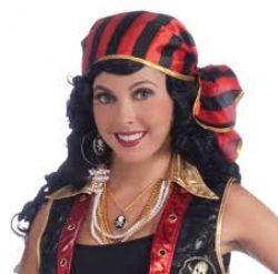 PIRATES -  BUCCANEER BEAUTY HEAD SCARF - BLACK AND RED