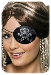 PIRATES -  EYE PATCH WITH SILVER DIAMONDS SKULL AND CROSSBONES MOTIF