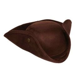 PIRATES -  FAUX SUEDE TRICORN HAT - BROWN (ADULT)