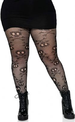 PIRATES -  PIRATE BOOTY SKULL NET TIGHTS - BLACK (ADULT - PLUS SIZE)