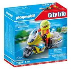 PLAYMOBIL -  RESCUE MOTORCYCLE WITH FLASHING LIGHT (20 PIECES) 71205