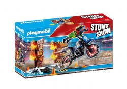 PLAYMOBIL -  STUNTSHOW MOTOR BIKE PILOT AND WALL OF FIRE (26 PIECES) 70553
