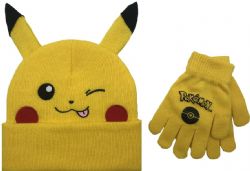 POKEMON -  PIKACHU KIDS BEANIE AND GLOVES SET - JAUNE