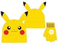 POKEMON -  PIKACHU KNIT HAT WITH EARS AND GLOVES