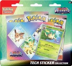 POKEMON -  PRISMATIC EVOLUTIONS - LEAFEON TECH STICKER COLLECTION -3 PACKS BLISTER (ENGLISH)***LIMIT OF 1 BLISTER PER CUSTOMER*** SV8.5 -  SCARLET & VIOLET