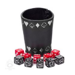 POKER DICES -  WITH SILVER LEATHER CUP