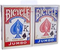 POKER SIZE PLAYING CARDS -  BICYCLE -  JUMBO PINOCHLE 2 DECK - RED AND BLUE