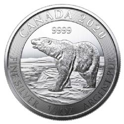 POLAR BEAR - 1/2 OUNCE FINE SILVER COIN -  2020 CANADIAN COINS