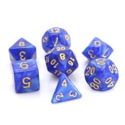 POLY RPG DICE SET -  BLUE SWIRL WITH GOLD -  DIE HARD