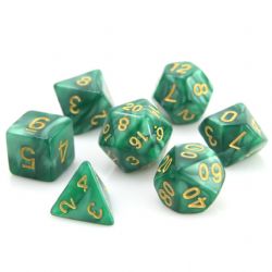 POLY RPG DICE SET -  GREEN SWIRL WITH GOLD -  DIE HARD