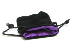 POUCH -  BLACK VELVET DICE POUCH - PURPLE LINING (3.75