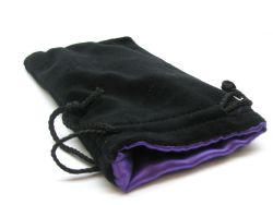 POUCH -  BLACK VELVET DICE POUCH - PURPLE LINING (5