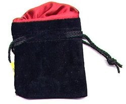 POUCH -  BLACK VELVET DICE POUCH - RED INTERIOR SMALL