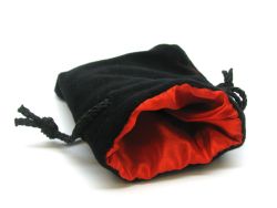 POUCH -  BLACK VELVET DICE POUCH - RED LINING (3.75