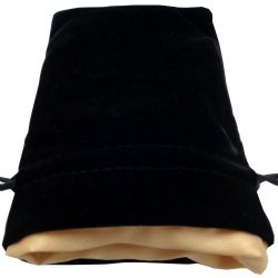 POUCH -  VELVET DICE POUCH - BLACK W/ GOLD SATIN (4