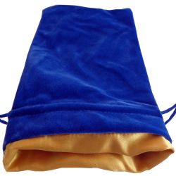POUCH -  VELVET DICE POUCH - BLUE W/ GOLD SATIN (6