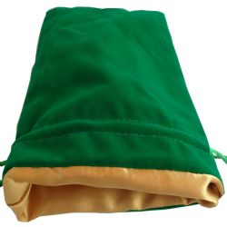 POUCH -  VELVET DICE POUCH - GREEN W/ GOLD SATIN (6