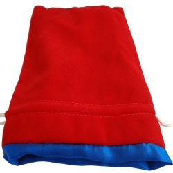 POUCH -  VELVET DICE POUCH - RED W/ BLUE SATIN (6