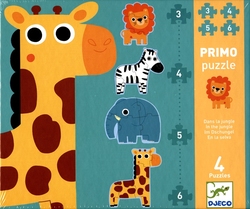 PRIMO PUZZLE -  IN THE JUNGLE (4 PUZZLES OF 3,4,5,6 PIECES) - 2+
