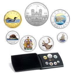 PROOF SETS (DELUXE EDITION WITH MEDALLION) -  FINE SILVER COLOURISED COIN SET CLASSIC CANADIAN COINS -  2018 CANADIAN COINS 01
