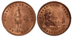 PROVINCE OF CANADA -  1812 QUEBEC BANK TOKEN HALF PENNY / PROVINCE DU CANADA UN SOU,SMOOTH EDGE -  1852 PROVINCE OF CANADA TOKENS