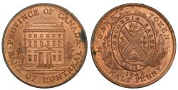 PROVINCE OF CANADA -  1842 PROVINCE OF CANADA / BANK OF MONTREAL HALF PENNY, BIG TREES, SHORT-NOSED BEAVER (G) -  JETONS DE PROVINCE DU CANADA 1842