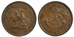 PROVINCE OF CANADA -  1852 PROVINCE OF CANADA / BANK OF UPPER CANADA PENNY, NARROW 2, HEATON -  1852 PROVINCE OF CANADA TOKENS