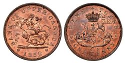 PROVINCE OF CANADA -  1852 PROVINCE OF CANADA / BANK OF UPPER CANADA PENNY, WIDE-2, ROYAL MINT -  JETONS DE PROVINCE DU CANADA 1852